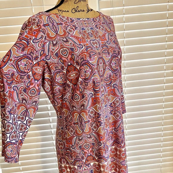 Wisp Knit Dress Size 12 Pink Paisley Sheath Boat Neck Long Sleeve Pullover - Picture 8 of 11